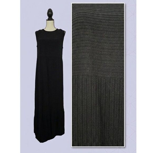 Eileen Fisher Dresses & Skirts - VTG Eileen Fisher Black Rayon Ribbed Maxi Dress Sleeveless Made in USA Sz L